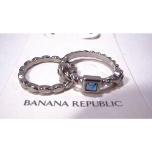 Banana Republic Women's Silver Ribbon Gemstone Ring Set Sz 6 & 5 NWT 50